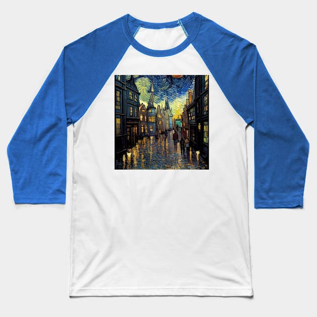 Starry Night in Diagon Alley Baseball T-Shirt by Grassroots Green